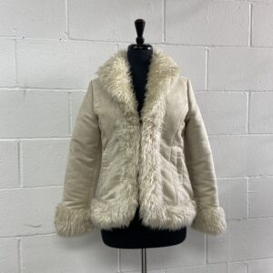 Romantic mocha cream fur trim jacket