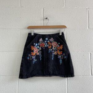 Topshop floral embroidered denim mini skirt